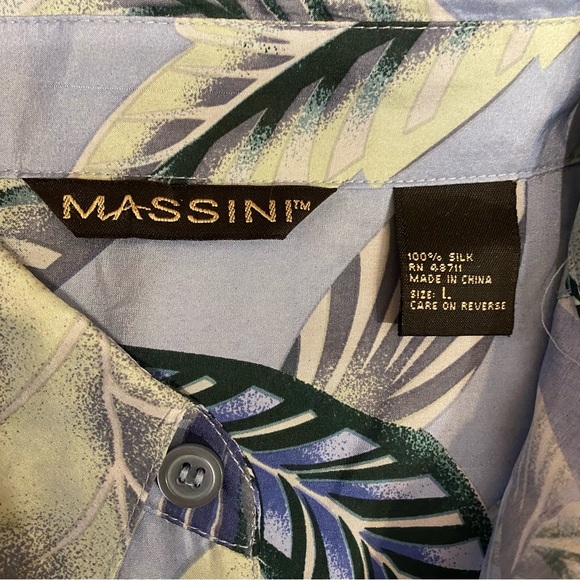 Men’s Massini 100% Silk Button Down Shirt Hawaiian Beach - Picture 5 of 6